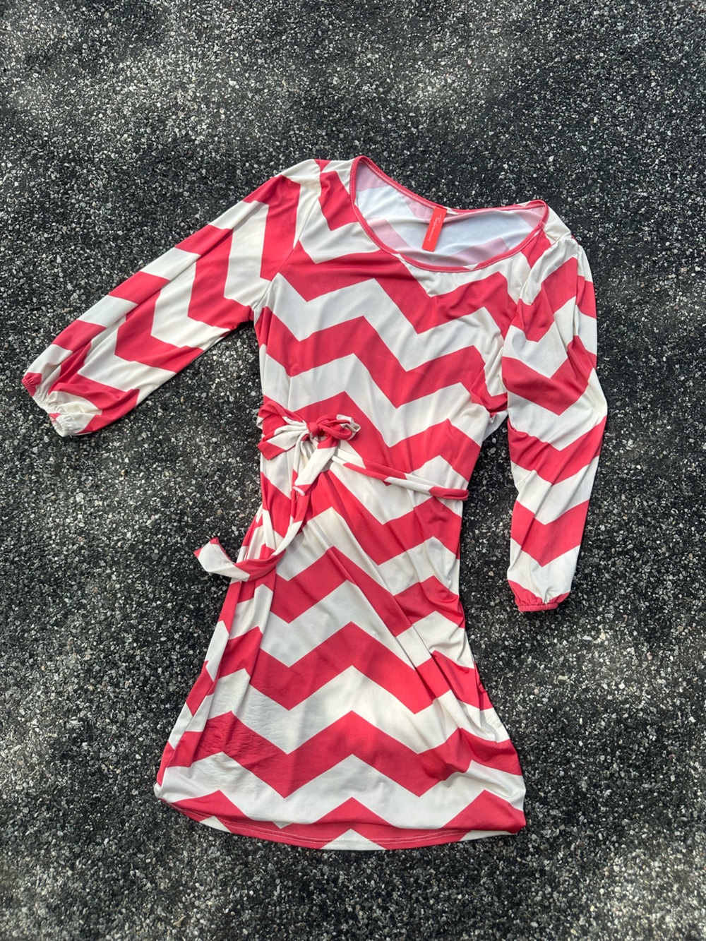 Fashionomics Chevron One-Piece Bodysuit in Hot Pink and White